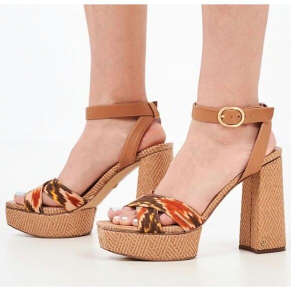 NEW Sam Edelman‎ Women's Boho Nolita Platform Heeled Sandal Size 11M Orange Ikat - Picture 2 of 7